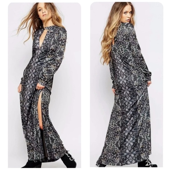 Free People Cabaret Long Sleeve Maxi Dress Dark Combo‎ Size Large - Picture 1 of 14